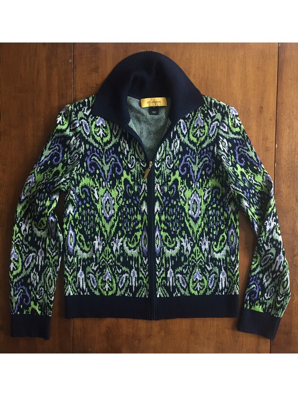 NWOT Womens ST JOHN SWEATER JACKET CARDIGAN SWEATER Zip Front WOOL BLEND Size P